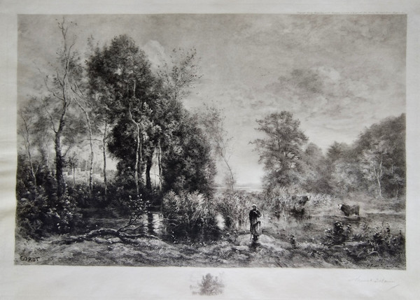  Gravure Eau Forte par Brunet-Debaines d'Après Corot  Daté 1905