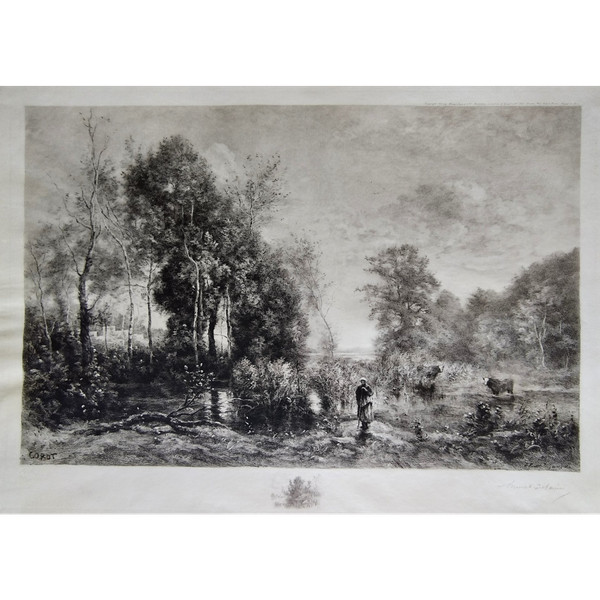 Gravure Eau Forte par Brunet-Debaines d'Après Corot  Daté 1905