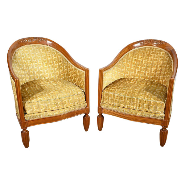 Coppia di Bergère in Mogano Biondo, Art Déco – 1940