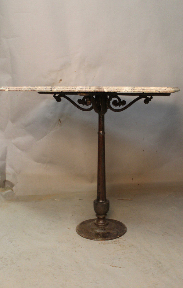 Pair Of Bistro Tables Cast Iron Base Marble Top