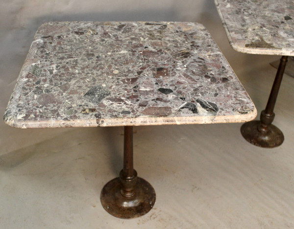 Pair Of Bistro Tables Cast Iron Base Marble Top