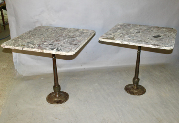 Pair Of Bistro Tables Cast Iron Base Marble Top