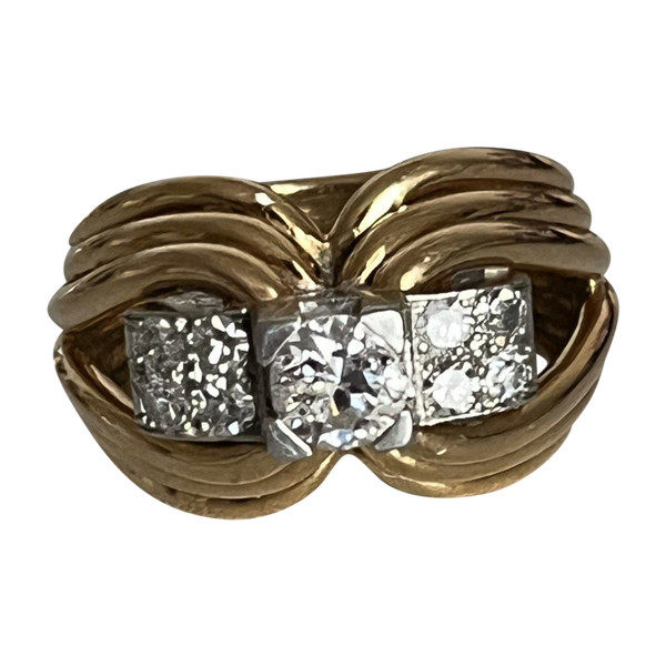 5099- Bague Années 1950 Or Jaune Platine Diamants