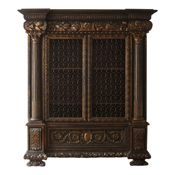 Large mesh cabinet, richly carved and gilded, baroque style, Italy 20th century