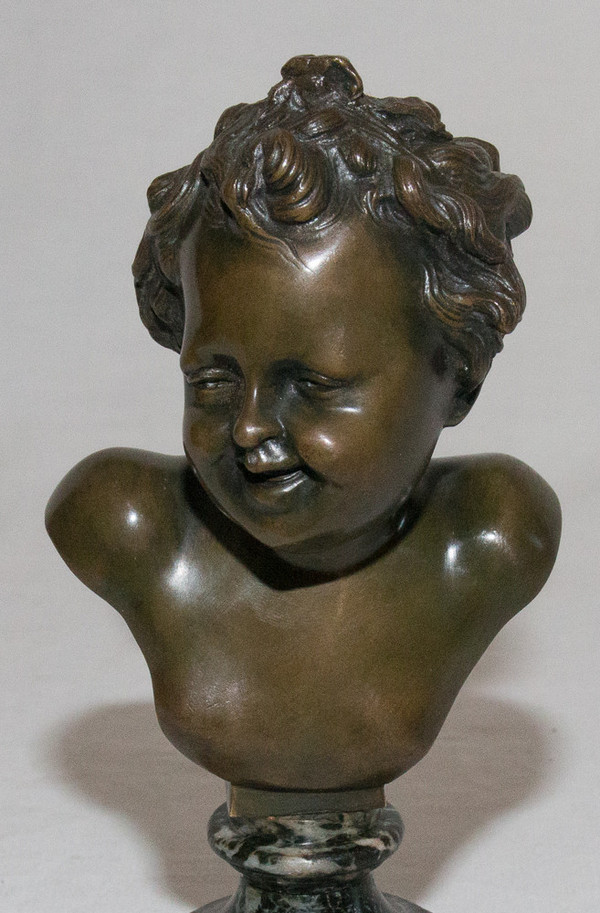 Busto di bambino in bronzo firmato Clodion, inizi del XIX secolo
