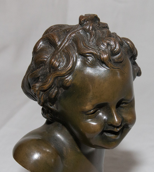 Busto di bambino in bronzo firmato Clodion, inizi del XIX secolo