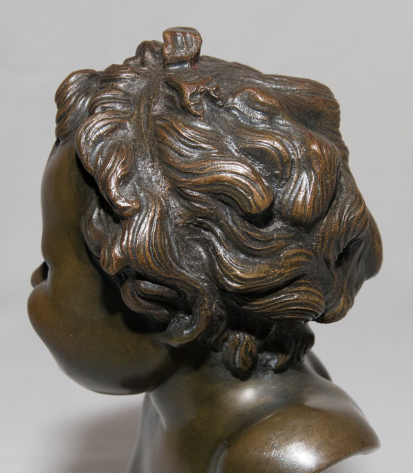 Busto di bambino in bronzo firmato Clodion, inizi del XIX secolo