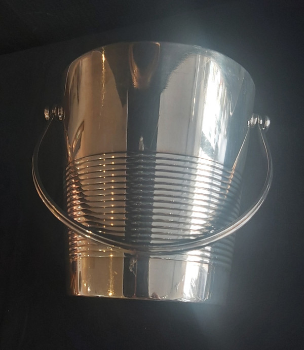 Christofle silver metal ice cube bucket and spoon