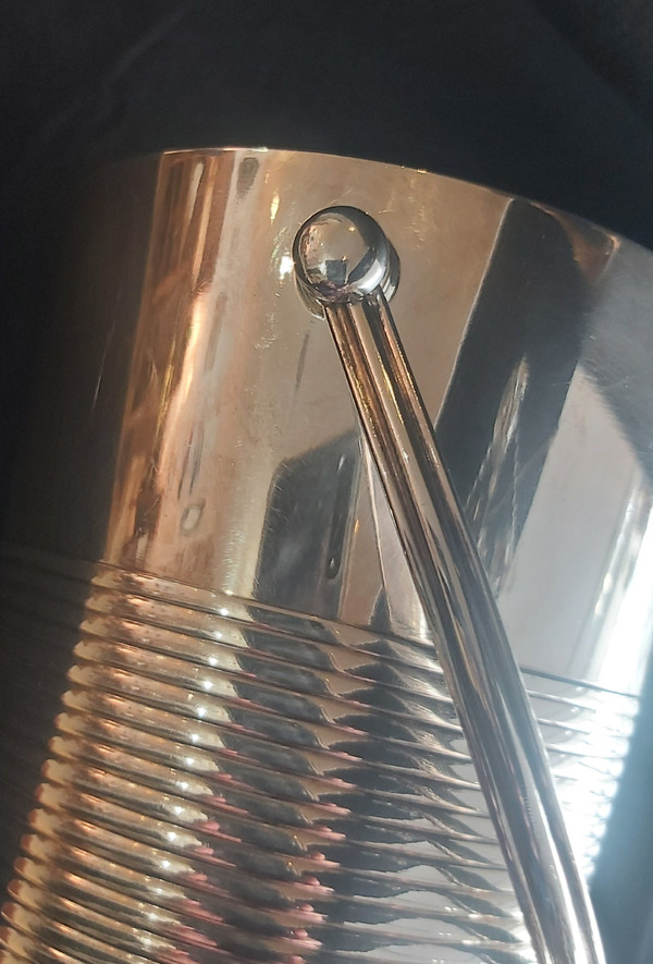 Christofle silver metal ice cube bucket and spoon