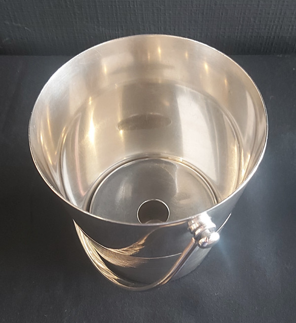 Christofle silver metal ice cube bucket and spoon
