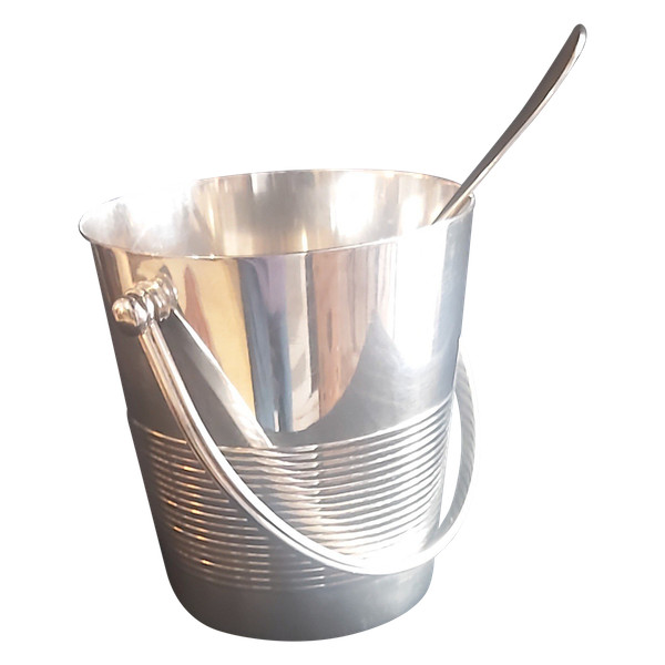 Christofle silver metal ice cube bucket and spoon