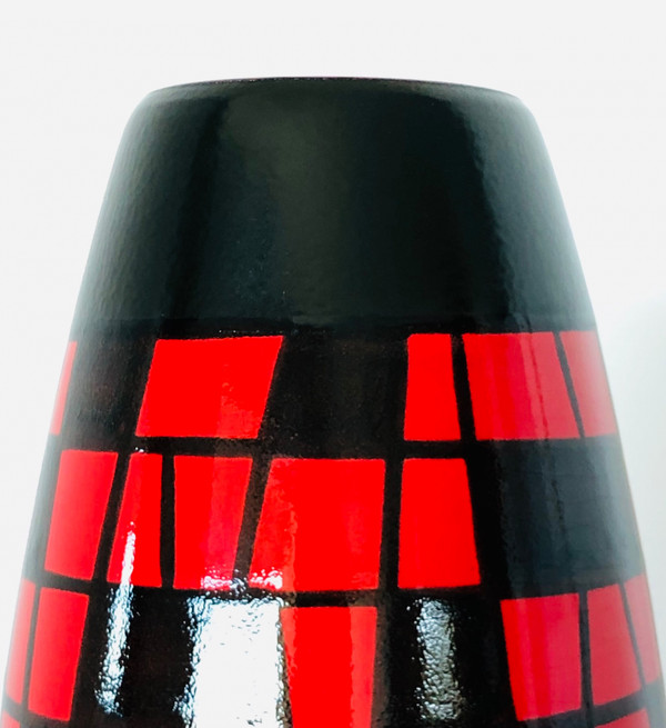 Piriform vase in red and black ceramic by Elchinger, France 1960s