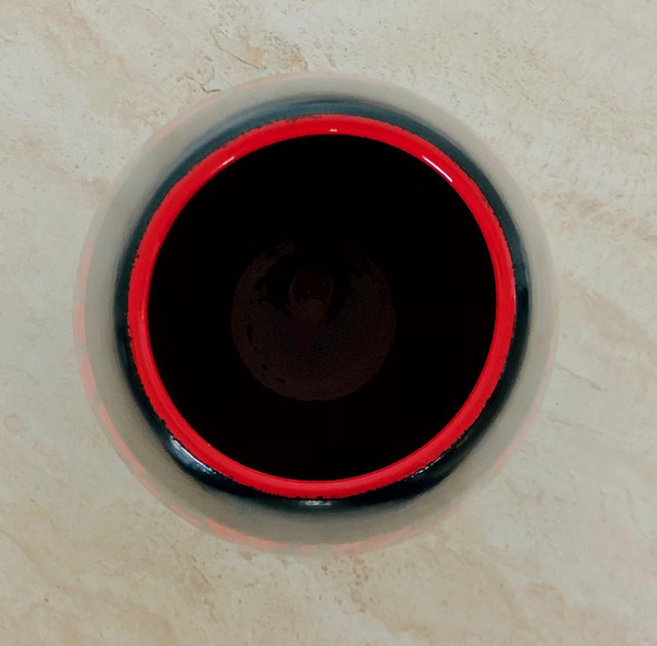 Piriform vase in red and black ceramic by Elchinger, France 1960s