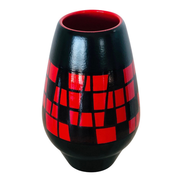 Piriform vase in red and black ceramic by Elchinger, France 1960s