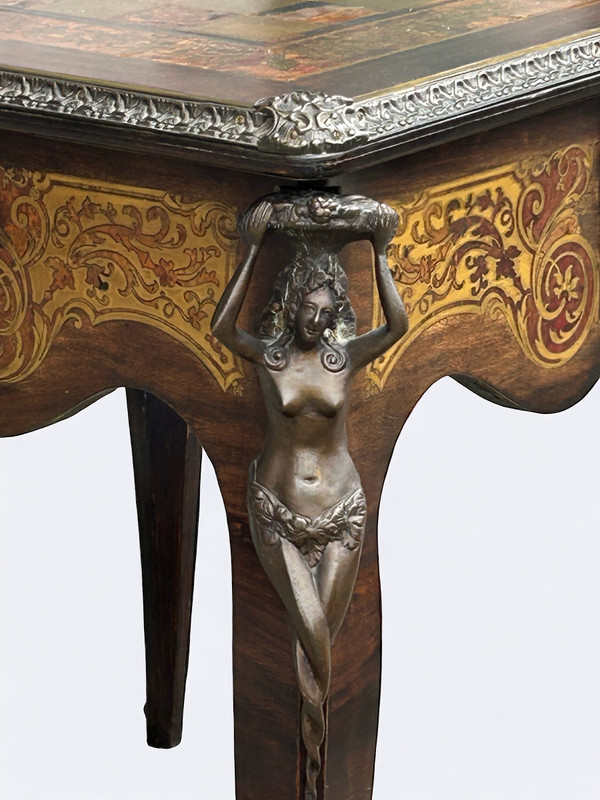 Table à Jeux De Style Louis XV Napoléon III Marqueterie Boulle D’époque XXème Siècle 