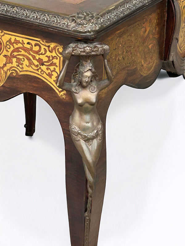 Table à Jeux De Style Louis XV Napoléon III Marqueterie Boulle D’époque XXème Siècle 