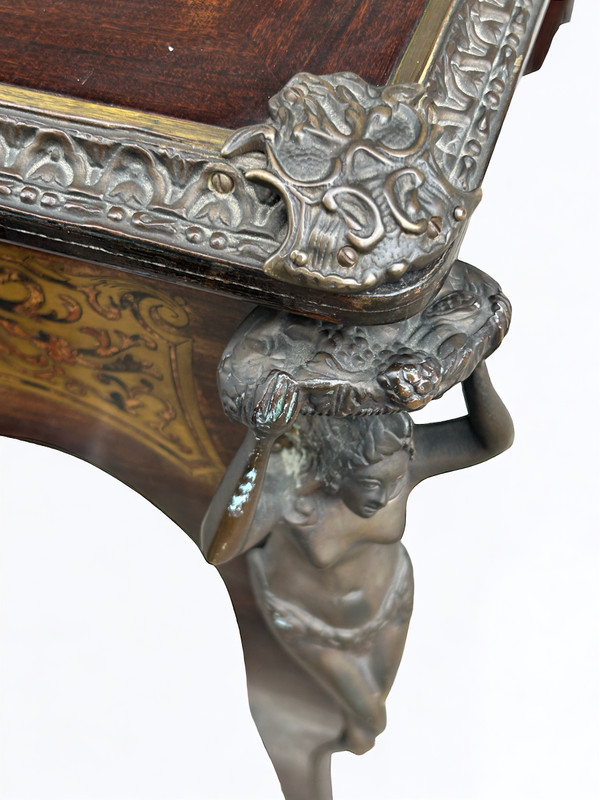 Table à Jeux De Style Louis XV Napoléon III Marqueterie Boulle D’époque XXème Siècle 