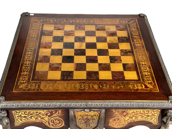 Table à Jeux De Style Louis XV Napoléon III Marqueterie Boulle D’époque XXème Siècle 