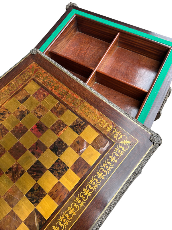 Table à Jeux De Style Louis XV Napoléon III Marqueterie Boulle D’époque XXème Siècle 