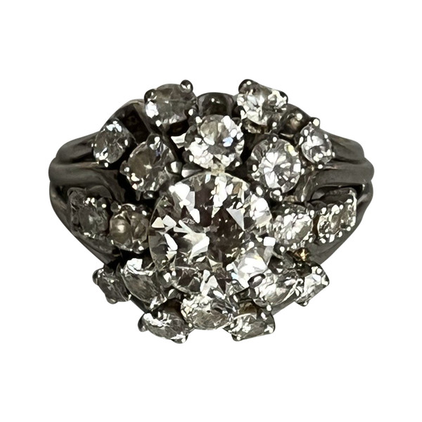 5079- Anello a cupola con filo d'oro e diamanti in platino grigio (1,20 ct al centro)