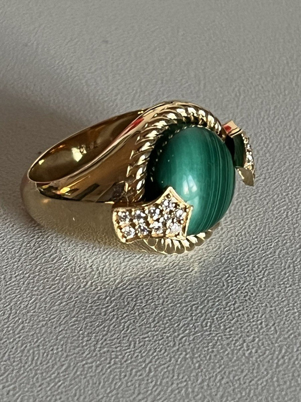5090- Yellow Gold Malachite Diamond Ring