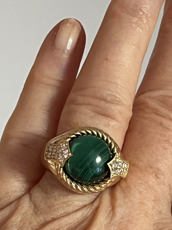 5090- Yellow Gold Malachite Diamond Ring