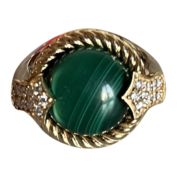 5090- Yellow Gold Malachite Diamond Ring
