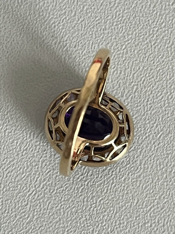 5223- Anello con diamante e ametista in oro antico