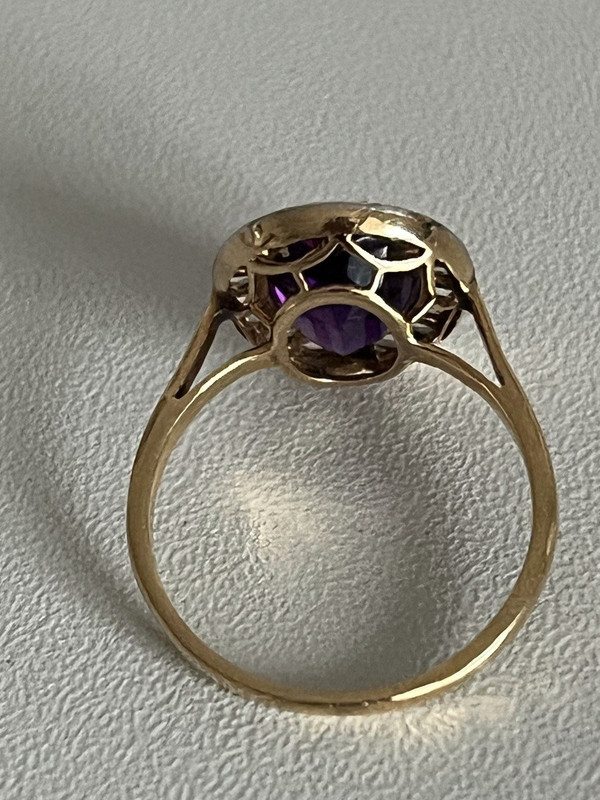 5223- Anello con diamante e ametista in oro antico