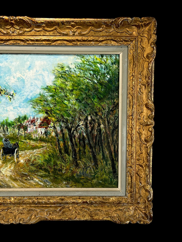 PAINTING / OIL ON CARDBOARD / "ANIMATED COUNTRY SCENE" SIGNED SHC GOURJON 1912