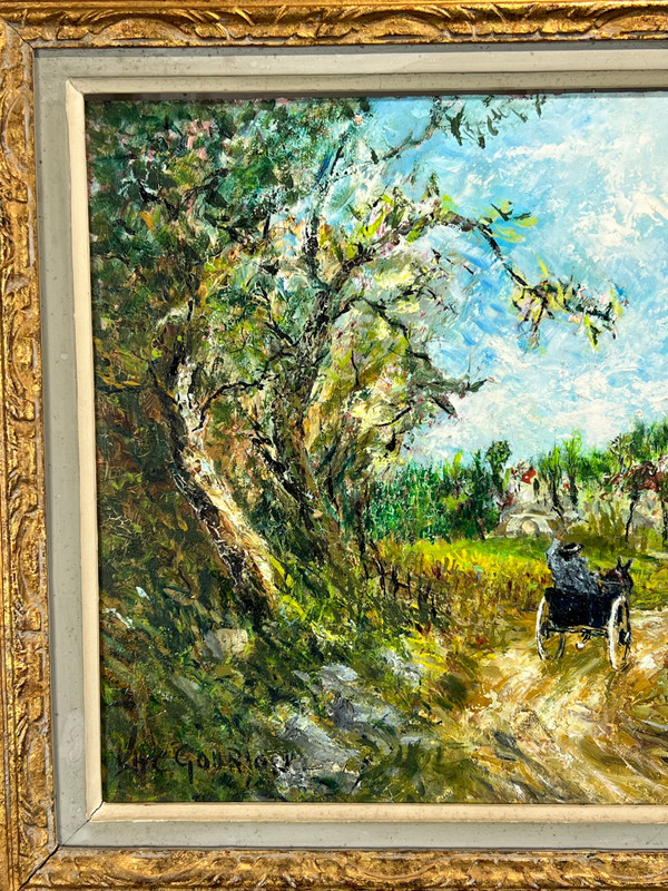 PAINTING / OIL ON CARDBOARD / "ANIMATED COUNTRY SCENE" SIGNED SHC GOURJON 1912