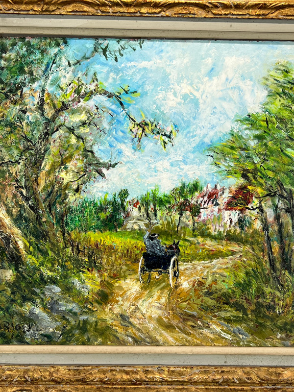 PAINTING / OIL ON CARDBOARD / "ANIMATED COUNTRY SCENE" SIGNED SHC GOURJON 1912
