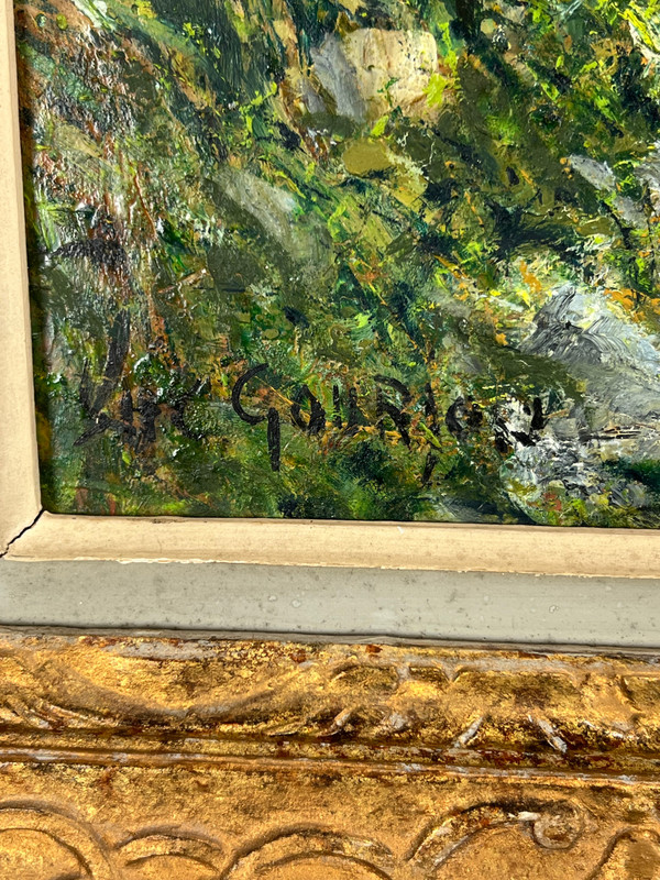PAINTING / OIL ON CARDBOARD / "ANIMATED COUNTRY SCENE" SIGNED SHC GOURJON 1912