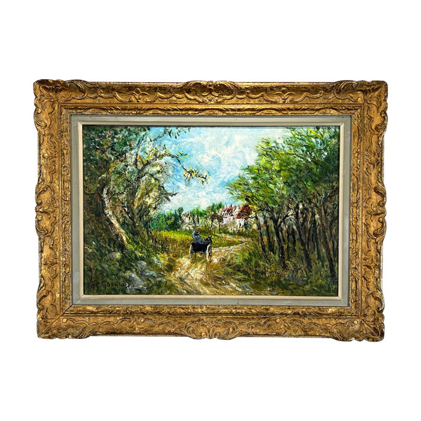 PAINTING / OIL ON CARDBOARD / "ANIMATED COUNTRY SCENE" SIGNED SHC GOURJON 1912