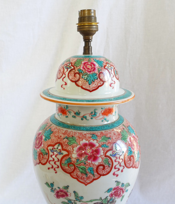 Potiche-Lampe aus chinesischem Famille-Rose-Porzellan und vergoldeter Bronze aus der Zeit Napoleons III