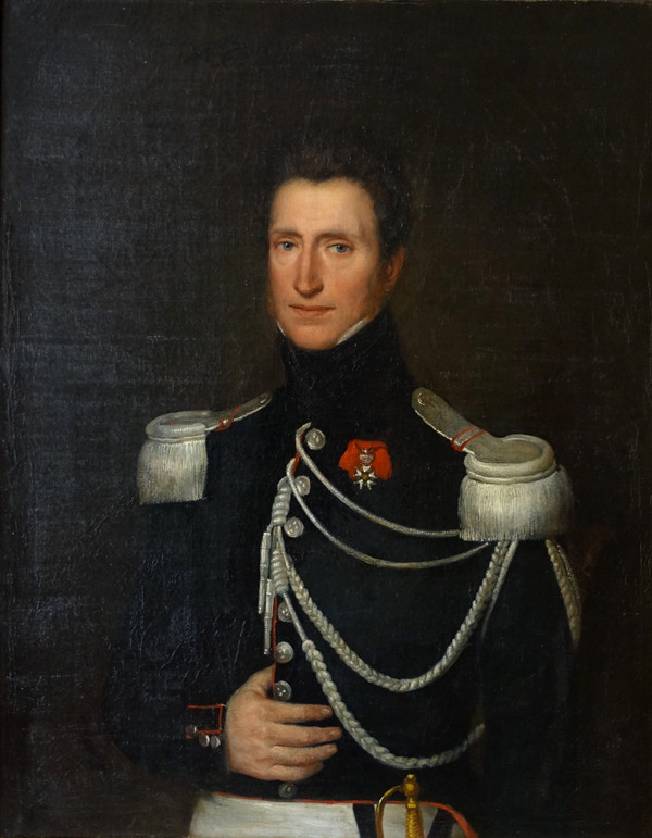 Großes Porträt eines Hauptmanns eines Kürassieroffiziers des Kaiserreichs, Öl auf Leinwand um 1820