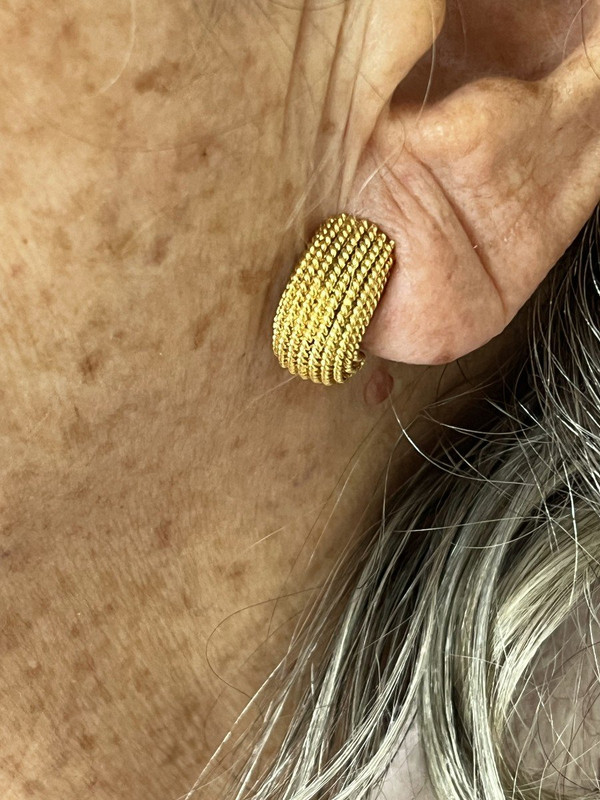 5261- Boucles d'Oreilles Fils d'Or Jaune Torsadé