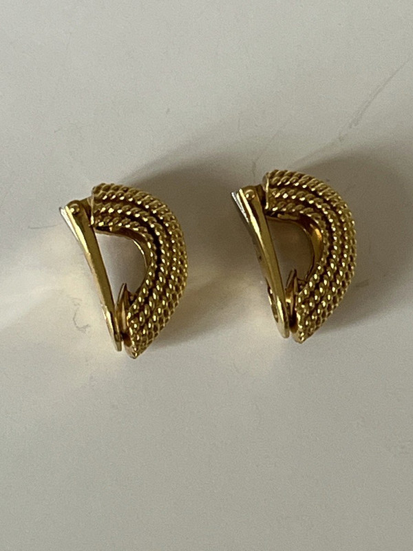 5261- Boucles d'Oreilles Fils d'Or Jaune Torsadé