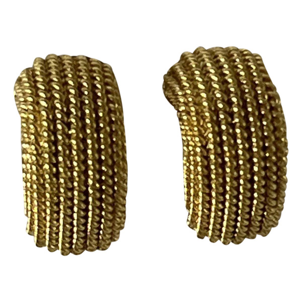 5261- Boucles d'Oreilles Fils d'Or Jaune Torsadé