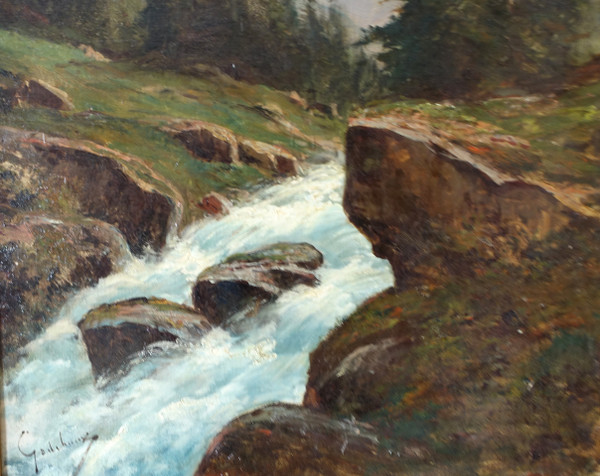 Emile Godchaux: large mountain painting - oil on canvas - 82.5cm x 113.5cm