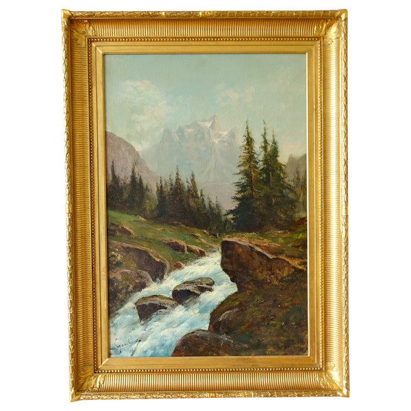 Emile Godchaux: large mountain painting - oil on canvas - 82.5cm x 113.5cm
