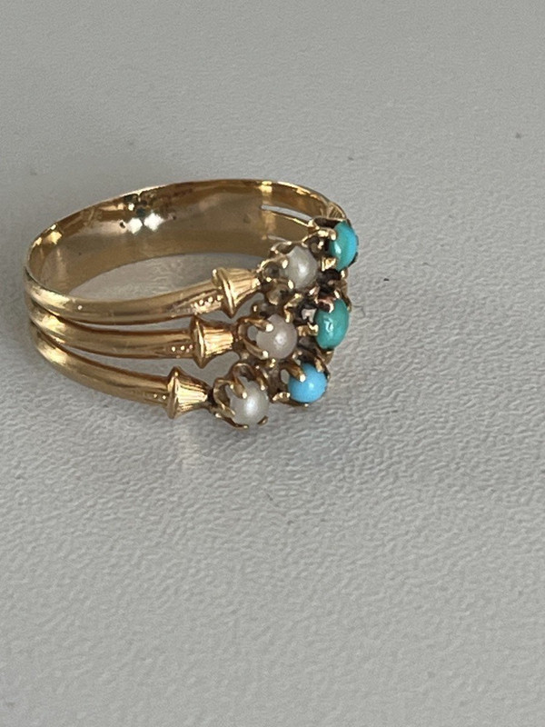 4806- Anello 3 Anelli Oro giallo Perle di turchese