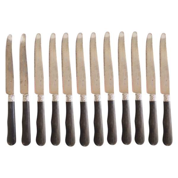 Lépine in Lyon: set of 12 Louis XVI style table knives in ebony and solid silver