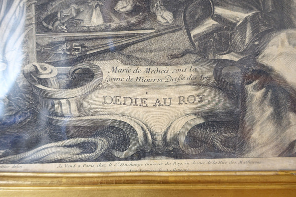 Royalist engraving from the Louis XIII period: allegory of the Kingdom of France, early 17th century