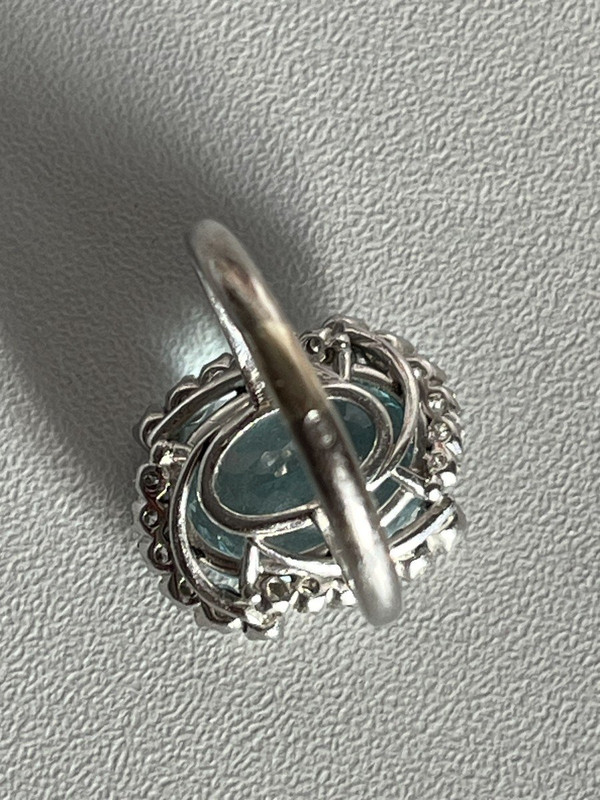 5299- Bague Or Gris Topaze Diamants