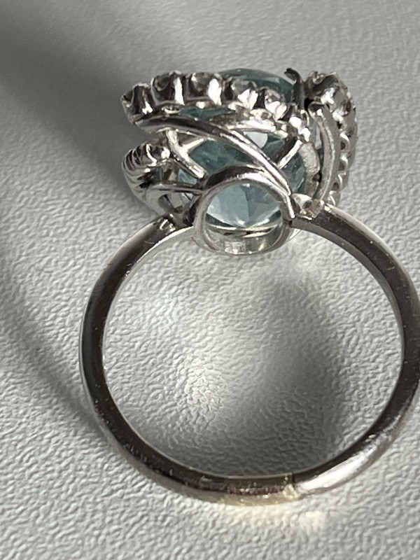 5299- Bague Or Gris Topaze Diamants