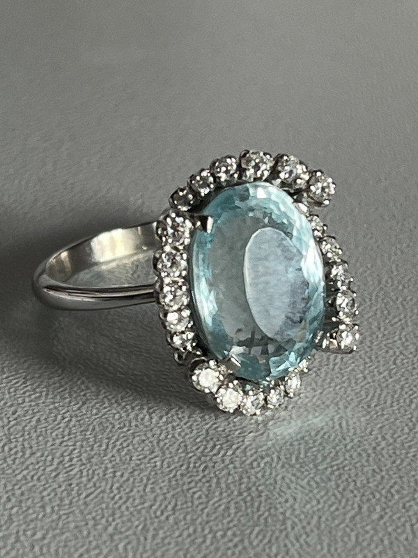 5299- Bague Or Gris Topaze Diamants