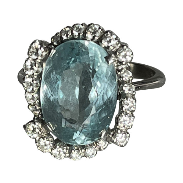 5299- Bague Or Gris Topaze Diamants