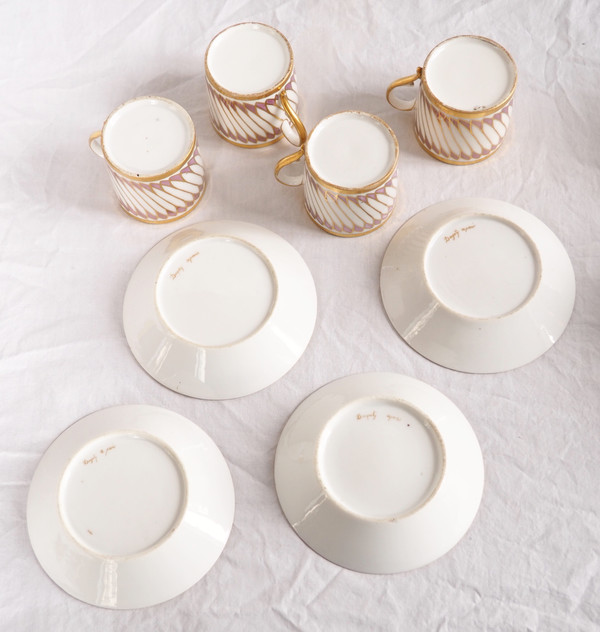 Dagoty: series of 4 litron-shaped coffee cups in Paris porcelain, Empire period