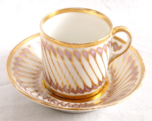 Dagoty: series of 4 litron-shaped coffee cups in Paris porcelain, Empire period